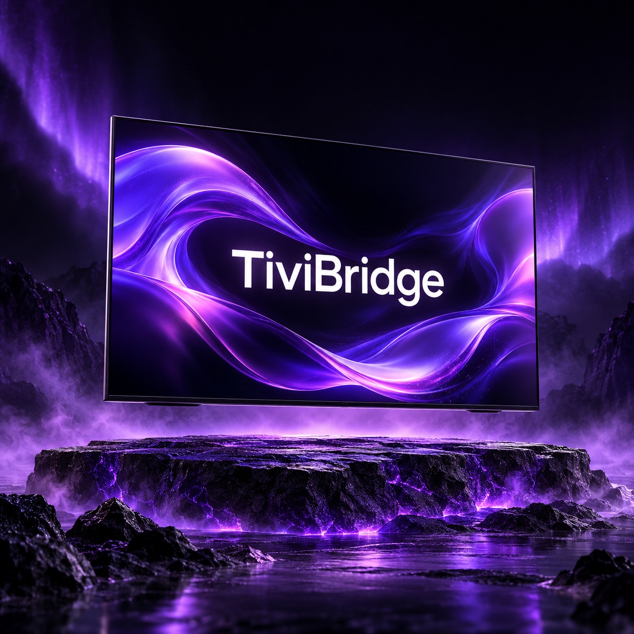 TiviBridge Fernseher in violetter Lichtkulisse